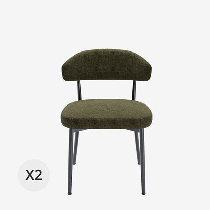 Lot de 2 chaises de salle à manger en velours vert &amp; métal noir Mona