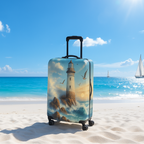 Housse de valise extensible avec phare, vagues, mouettes et coucher de soleil (1 pièce), motif paysage.