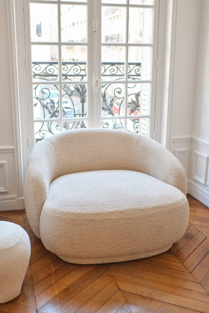 Causeuse Joshua - Fauteuil 2 places en tissu bouclette crème