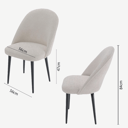 Lot de 2 chaises tissu bouclette &amp; métal noir