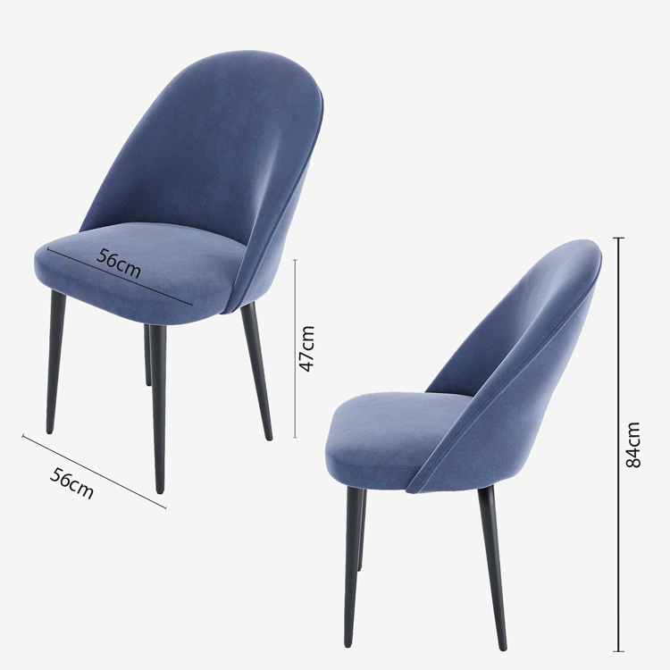 Lot de 2 chaises en velours bleu &amp; métal noir Nina