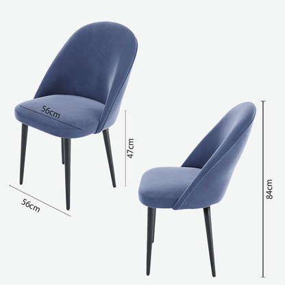 Lot de 2 chaises en velours bleu &amp; métal noir Nina