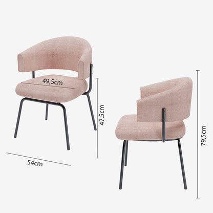 Lot de 2 chaises avec accoudoirs tendance en tissu chenille rose poudré Silva