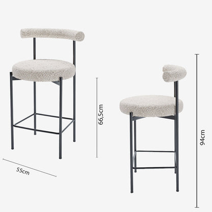 Lot de 2 chaises de bar bouclette grise et blanche Charlotte