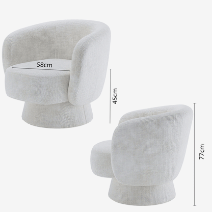 Fauteuil pivotant en tissu chenille blanc Salma