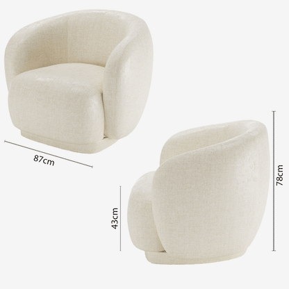 Fauteuil design demi-tonneau en velours vintage crème Victoria