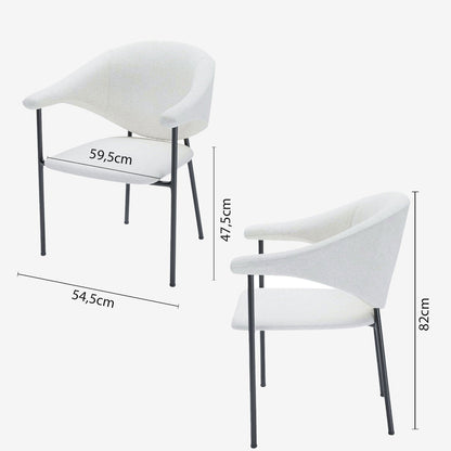 Lot de 2 chaises avec accoudoir design en velours blanc crème Jeanne