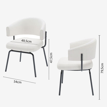 Lot de 2 chaises avec accoudoirs tendance en tissu chenille blanc Silva