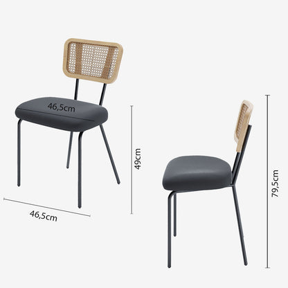 Lot de 2 chaises dossier rotin coussin velours noir Sofia
