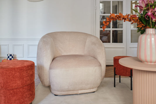 Fauteuil en tissu beige Victoria