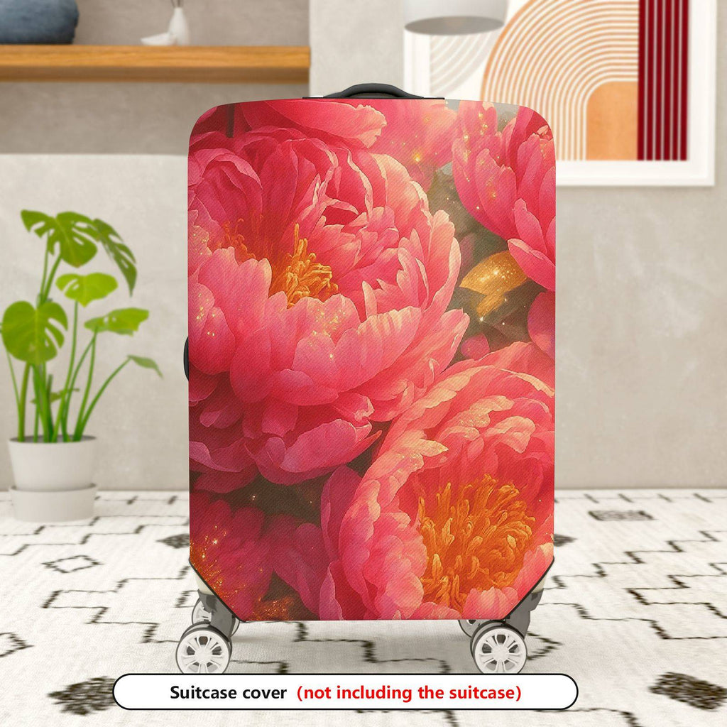 1-Piece Floral Peony Pink Sparkle Artistic Nature  Suitcase Luggage Cover, Stretch Protective Sleeve