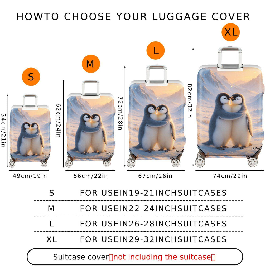 1-Piece Cute Penguin Snow Winter Mountain Romantic  Suitcase Luggage Cover, Stretch Protective Sleeve