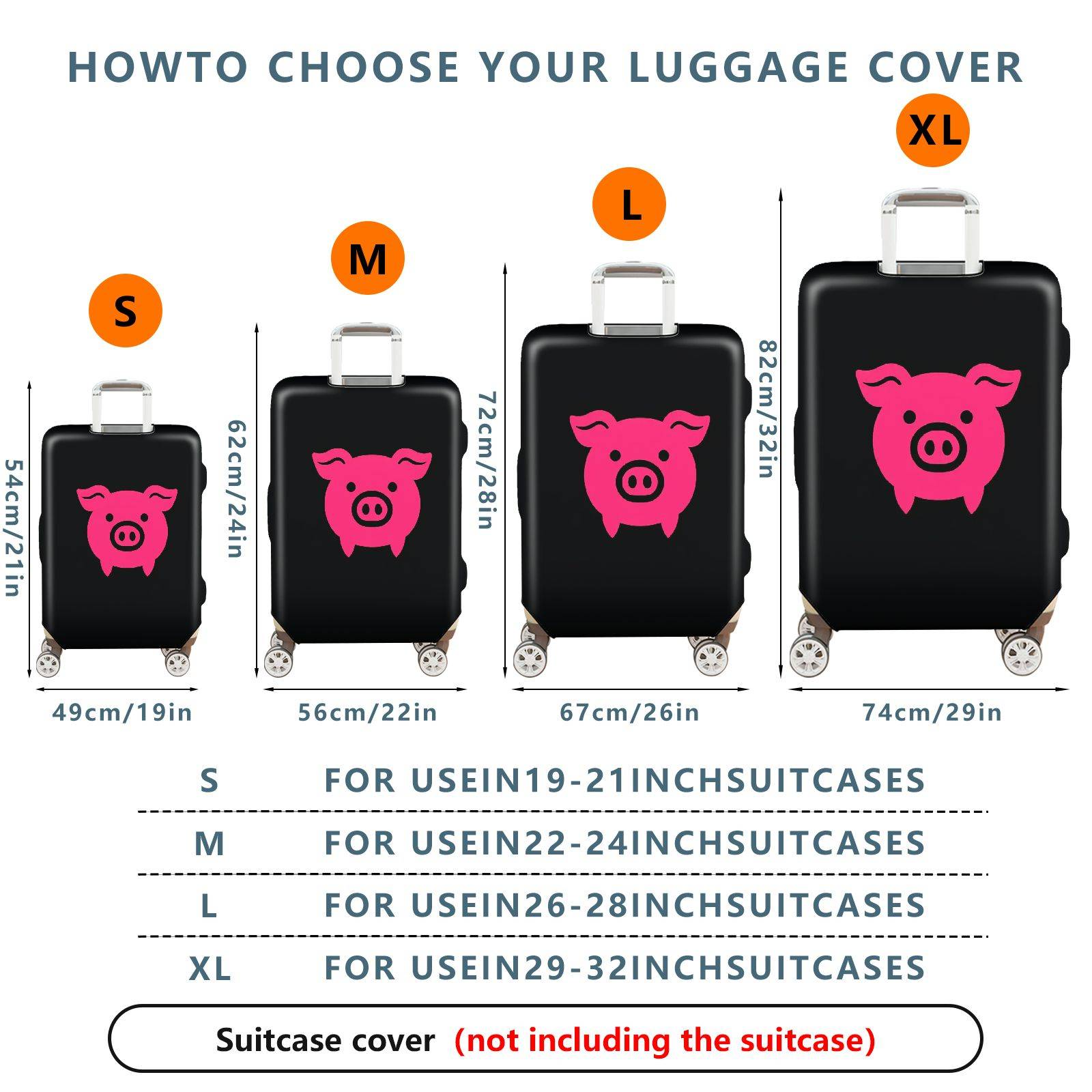 1-Piece Animal Pink Pig Decorative Travel  Suitcase Luggage Cover, Stretch Protective Sleeve