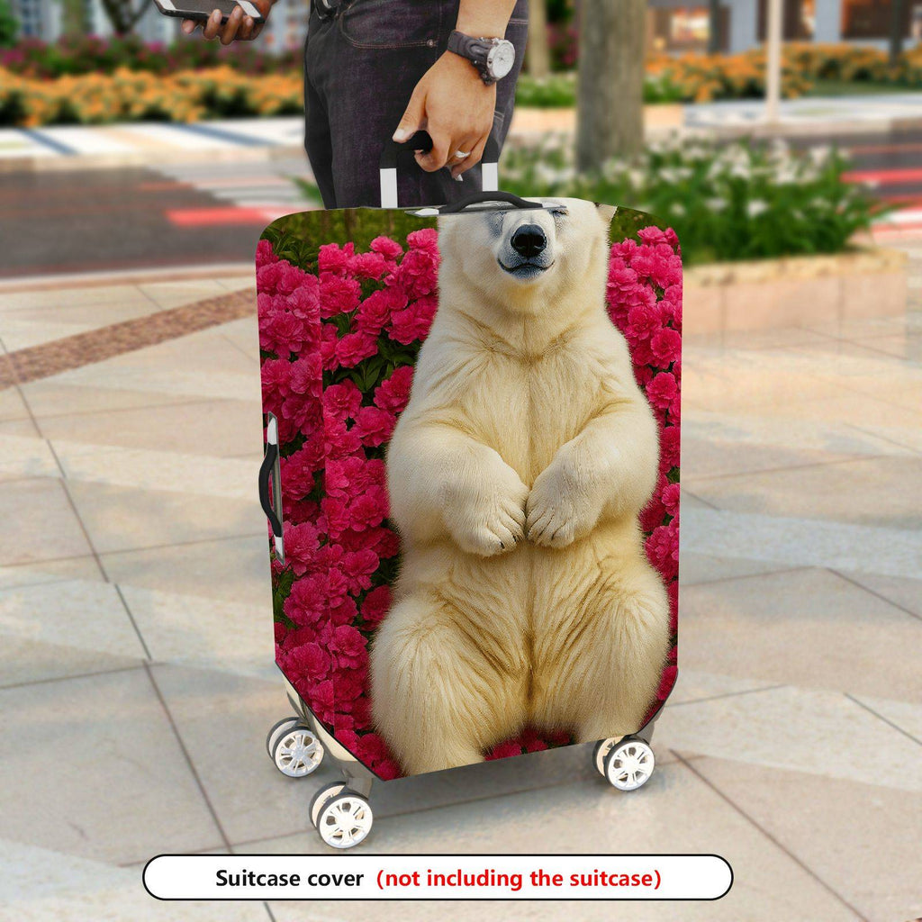 1-Piece Cute Polar Bear Floral Nature Garden Wildlife  Suitcase Luggage Cover, Stretch Protective Sleeve