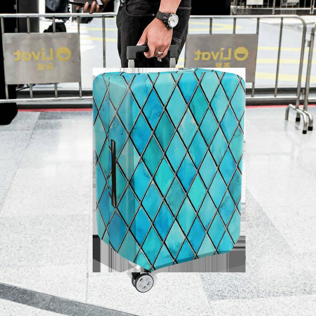 1-Piece Geometric Blue Diamond Abstract Artistic Modern Stylish  Suitcase Luggage Cover, Stretch Protective Sleeve