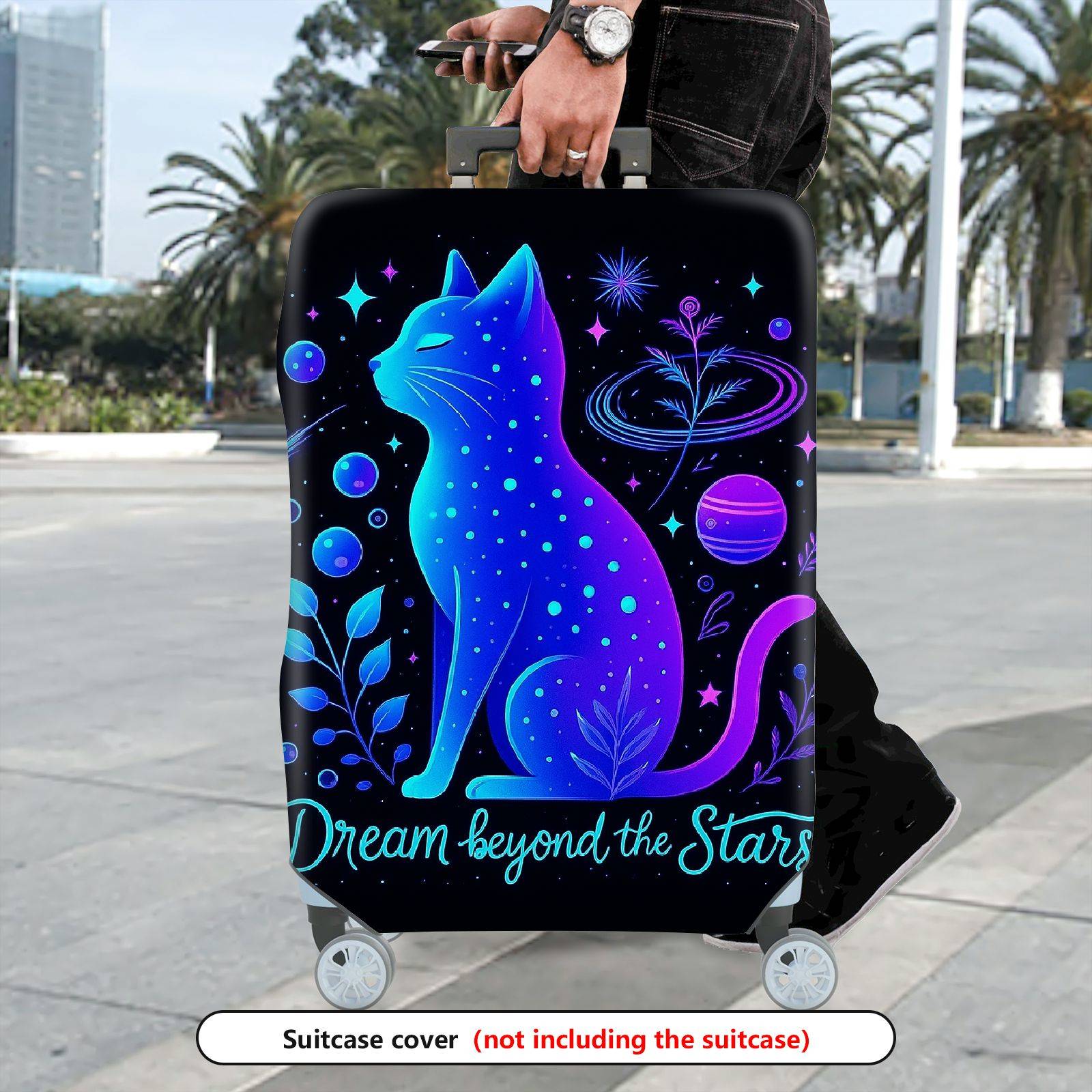 1-Piece Galaxy Cat Starry Night Cosmic Space Dream  Suitcase Luggage Cover, Stretch Protective Sleeve