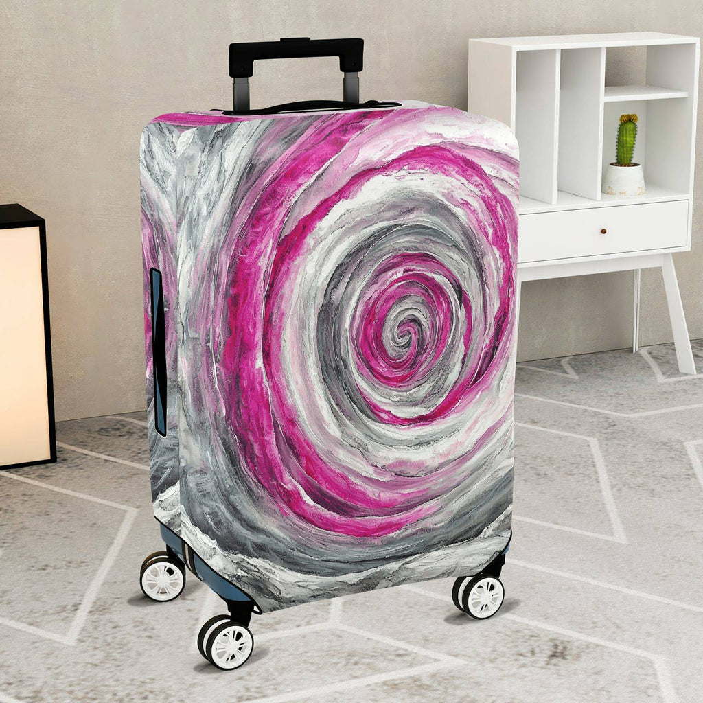 1-Piece Abstract Swirl Pink Gray Artistic Spiral  Suitcase Luggage Cover, Stretch Protective Sleeve