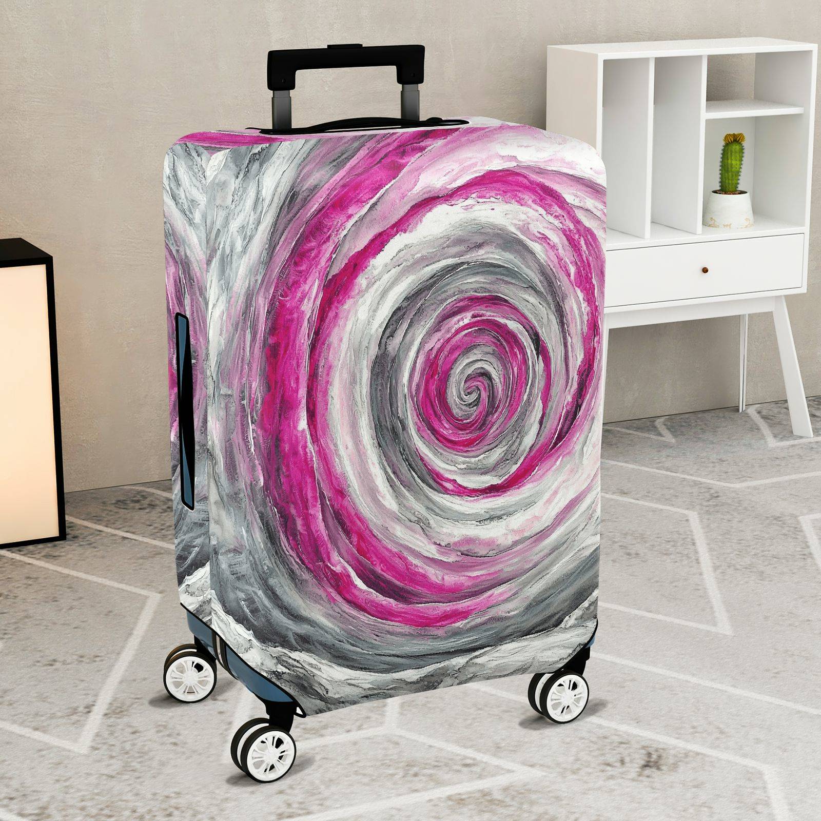 1-Piece Abstract Swirl Pink Gray Artistic Spiral  Suitcase Luggage Cover, Stretch Protective Sleeve