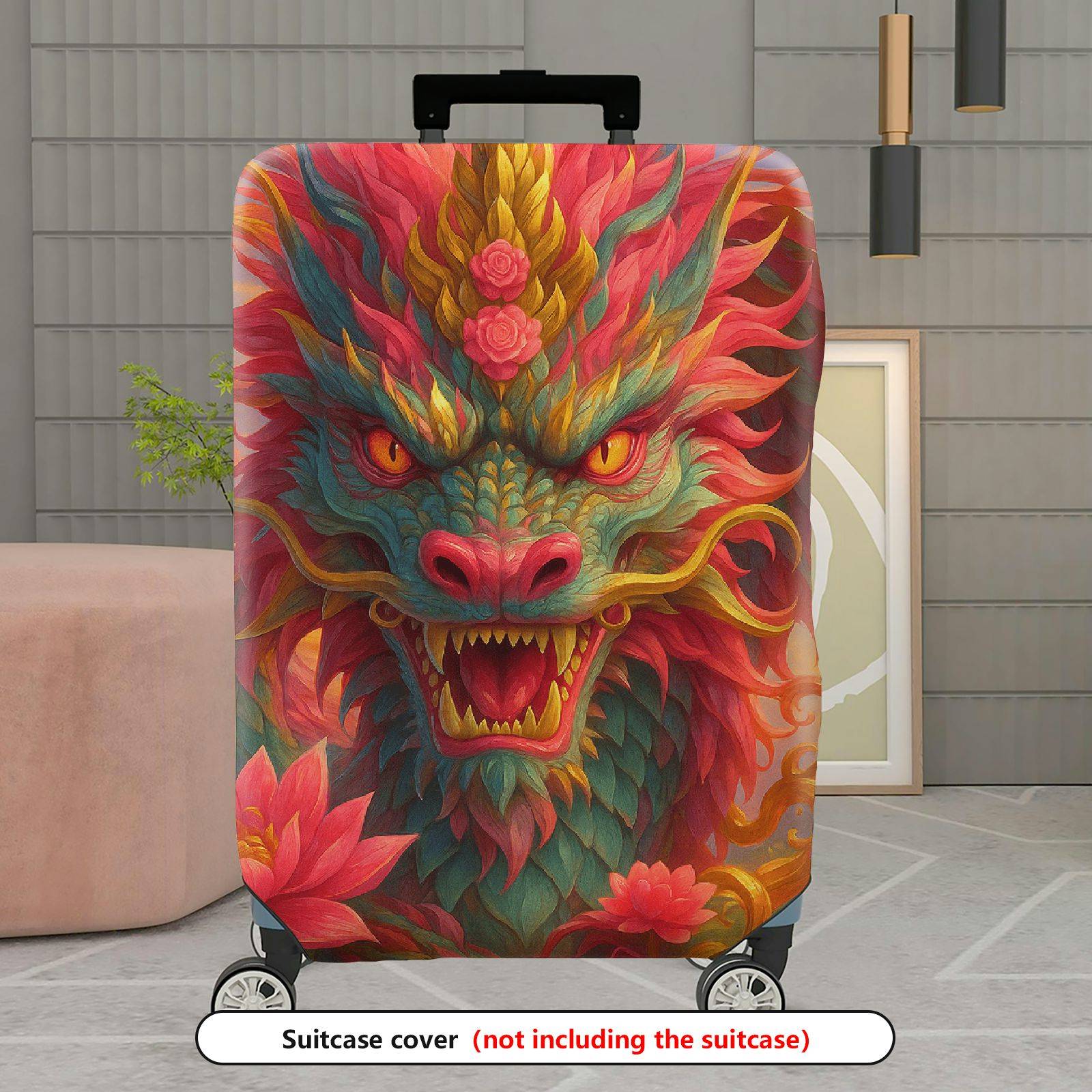 1-Piece Dragon Floral Artistic Mystical Vibrant  Suitcase Luggage Cover, Stretch Protective Sleeve