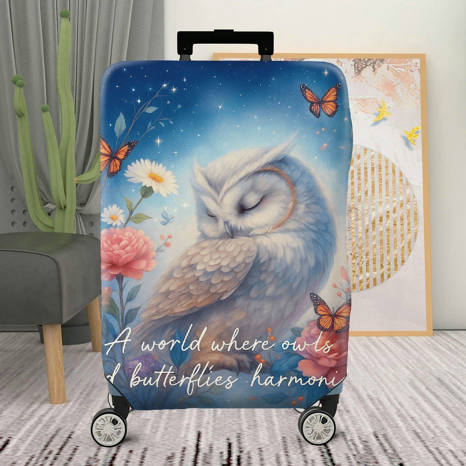 1-Piece Floral Owl Butterfly Starry Nature Dreamy  Suitcase Luggage Cover, Stretch Protective Sleeve