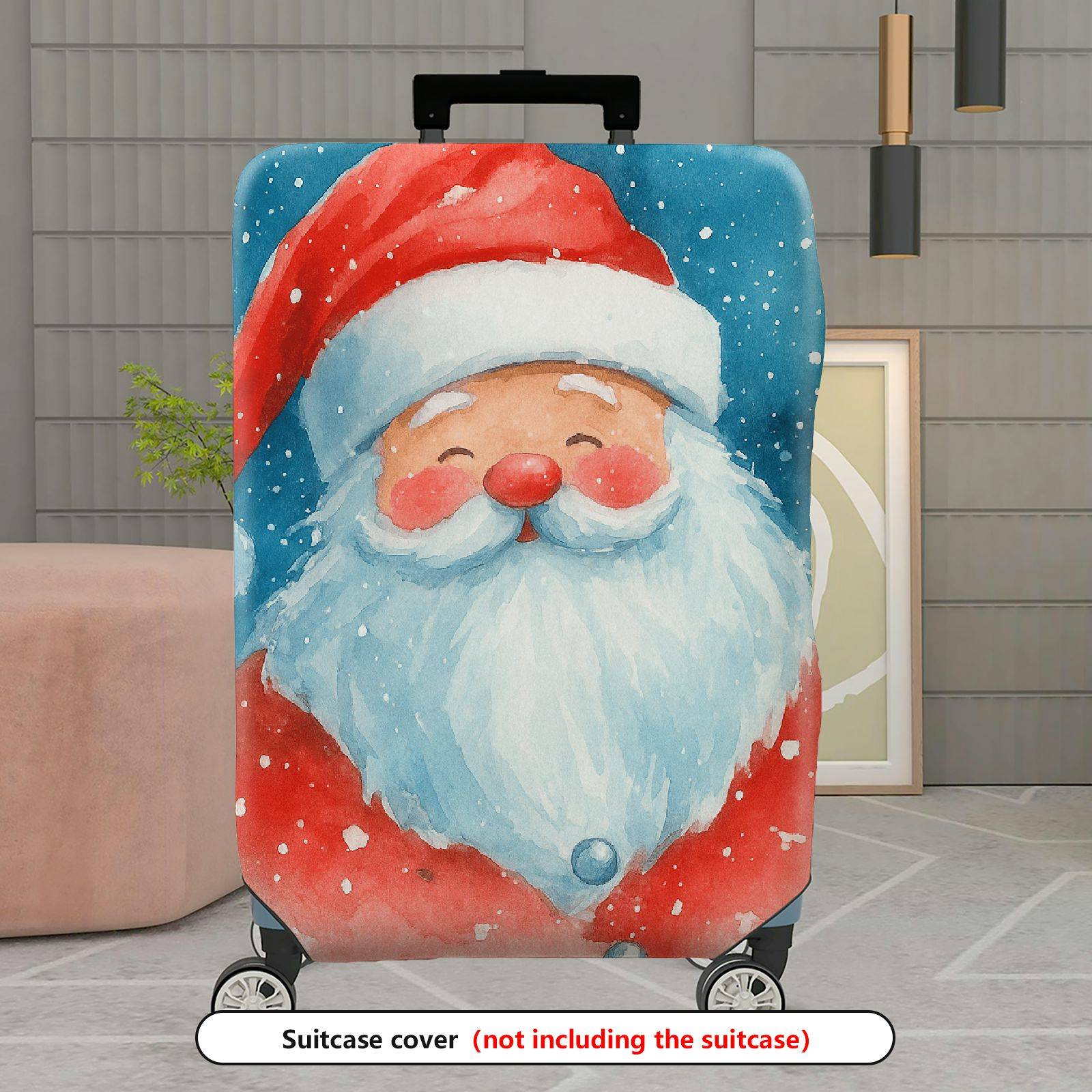 1-Piece Santa Claus Christmas Winter Snow Holiday  Suitcase Luggage Cover, Stretch Protective Sleeve