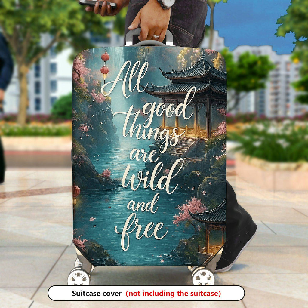 1-Piece Scenic Oriental Ink Landscape Calligraphy Lanterns Inspiration  Suitcase Luggage Cover, Stretch Protective Sleeve