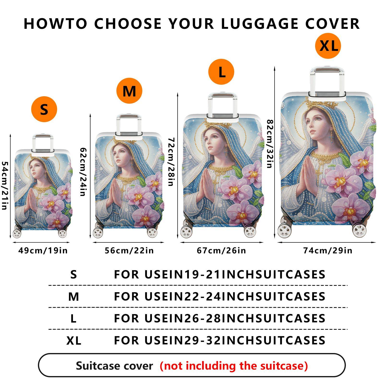 1-Piece Angel Floral Crown Orchid Praying Halo Religious  Suitcase Luggage Cover, Stretch Protective Sleeve