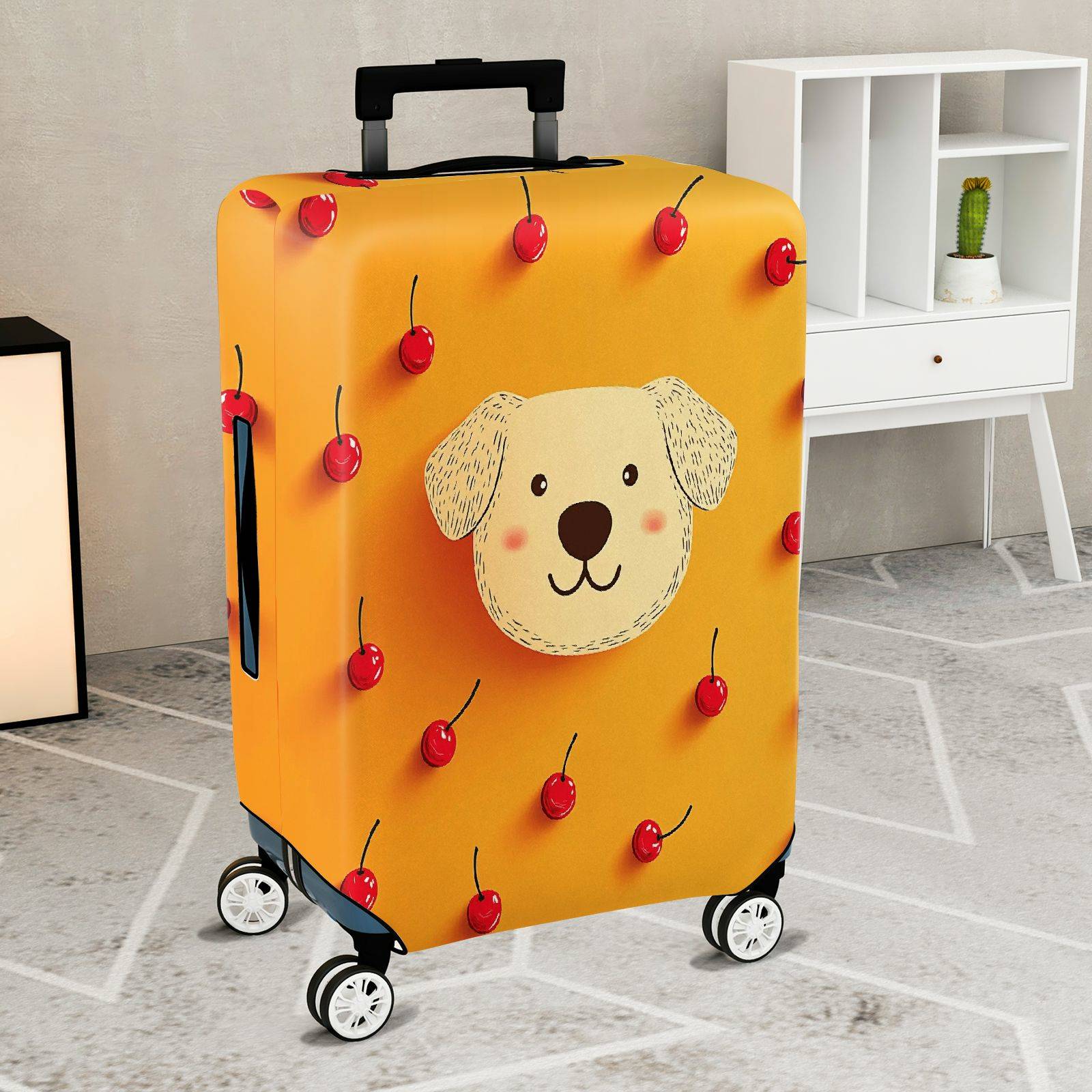 1-Piece Dog Cherry Orange Cute  Fun  Suitcase Luggage Cover, Stretch Protective Sleeve