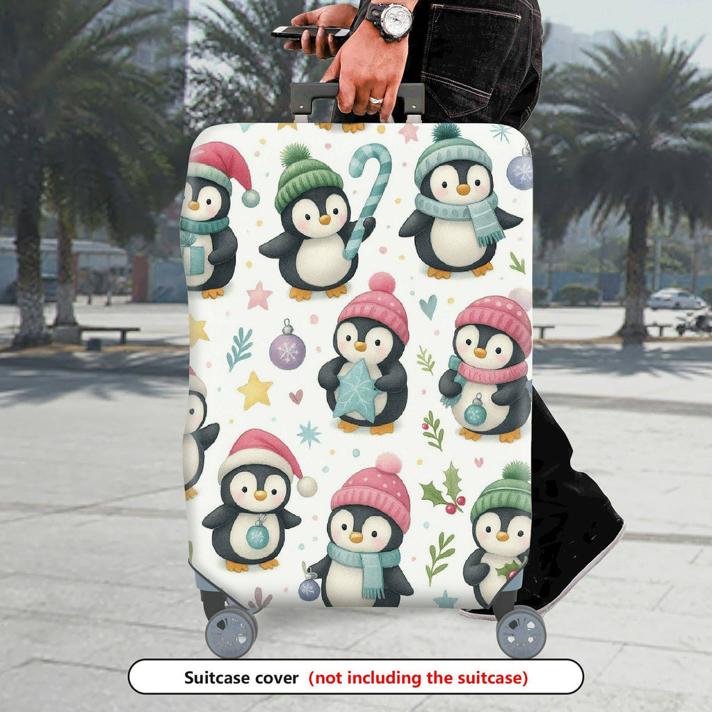 1-Piece Cute Festive Penguin Winter Holiday Christmas  Suitcase Luggage Cover, Stretch Protective Sleeve