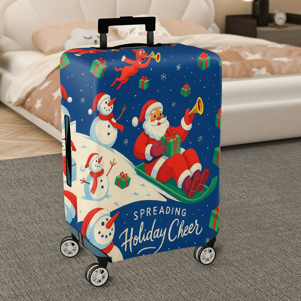 1-Piece Santa Reindeer Snowman Gifts Christmas Holiday  Suitcase Luggage Cover, Stretch Protective Sleeve
