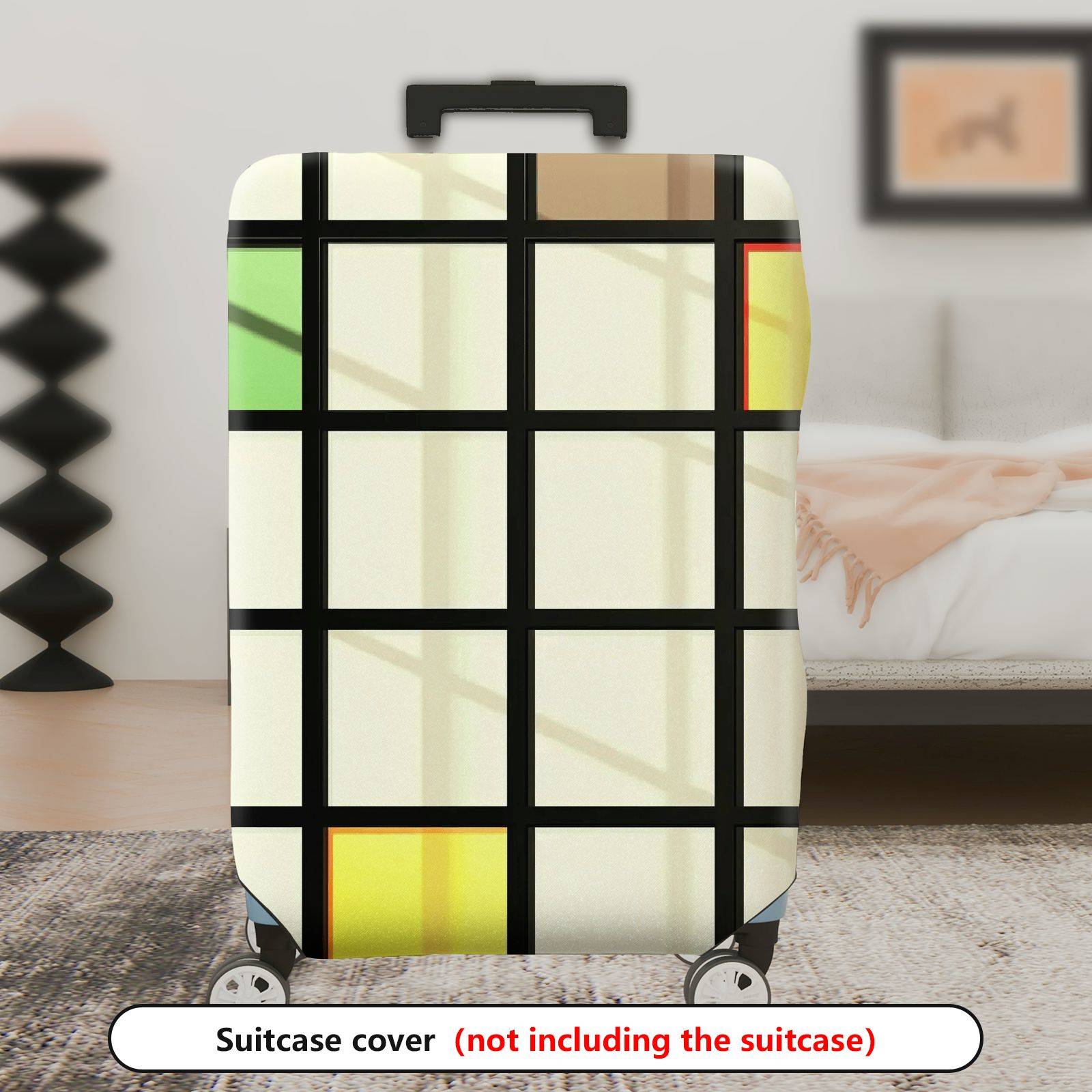 1-Piece Modern Art Geometric Multicolor Checkered Graphic  Suitcase Luggage Cover, Stretch Protective Sleeve