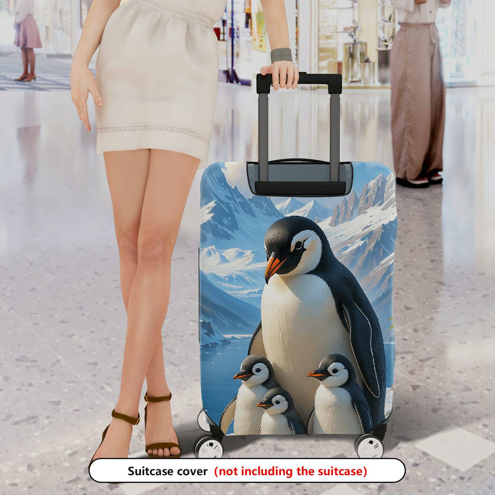 1-Piece Penguin Family Winter Mountain Snow Cute  Suitcase Luggage Cover, Stretch Protective Sleeve