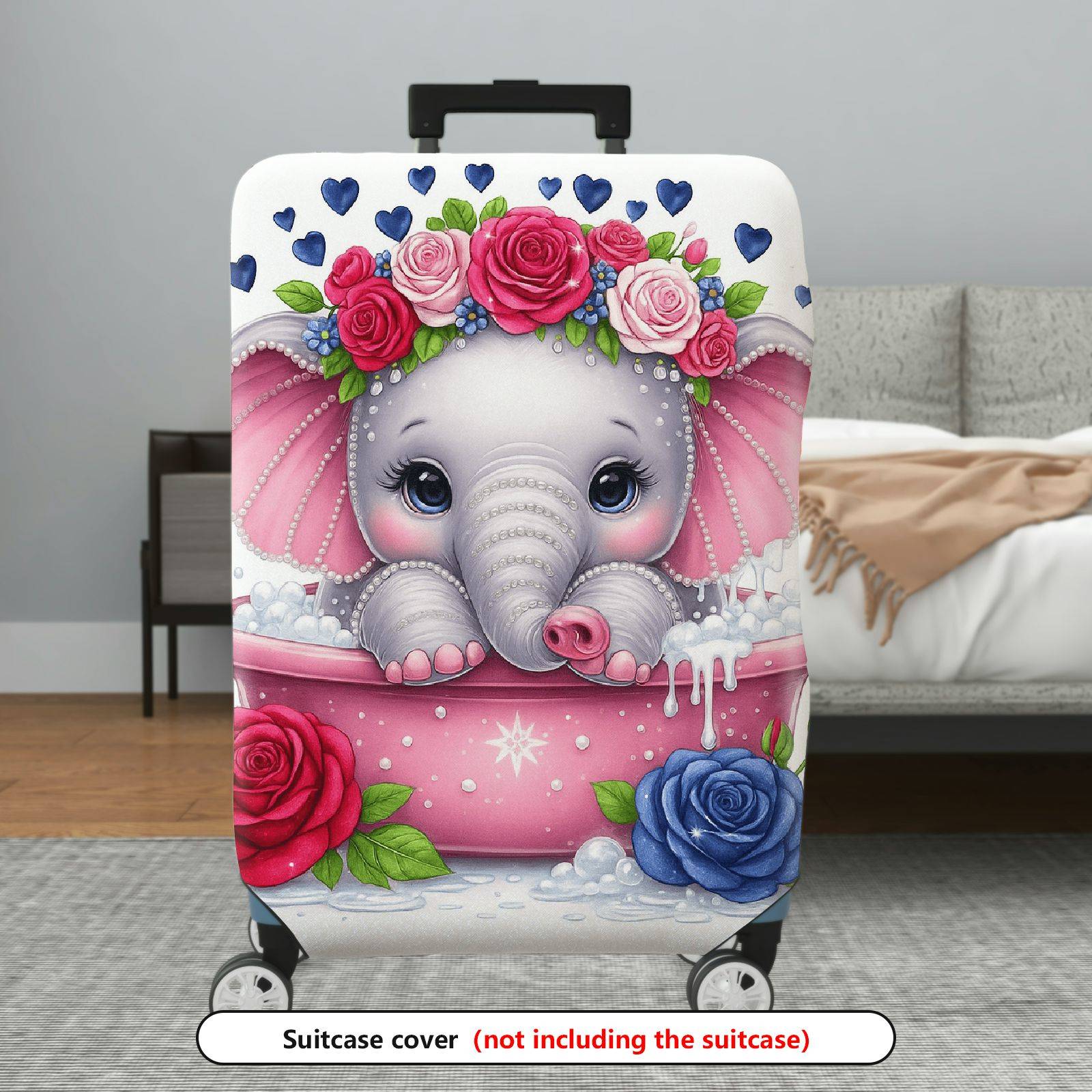 1-Piece Romantic Floral Pearl Heart Love  Suitcase Luggage Cover, Stretch Protective Sleeve