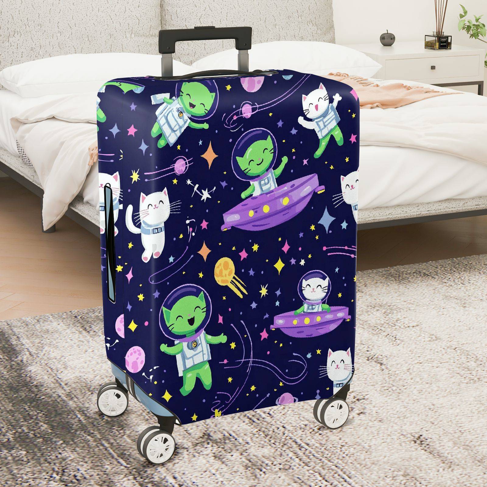 1-Piece Alien Space Cat Spaceship Stars  Suitcase Luggage Cover, Stretch Protective Sleeve