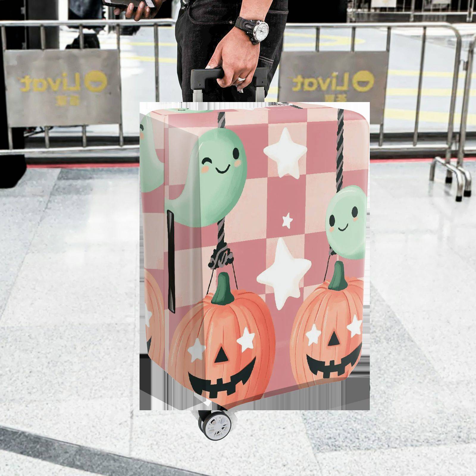 1-Piece Cute Pumpkin Balloon Star Ghost Halloween  Suitcase Luggage Cover, Stretch Protective Sleeve