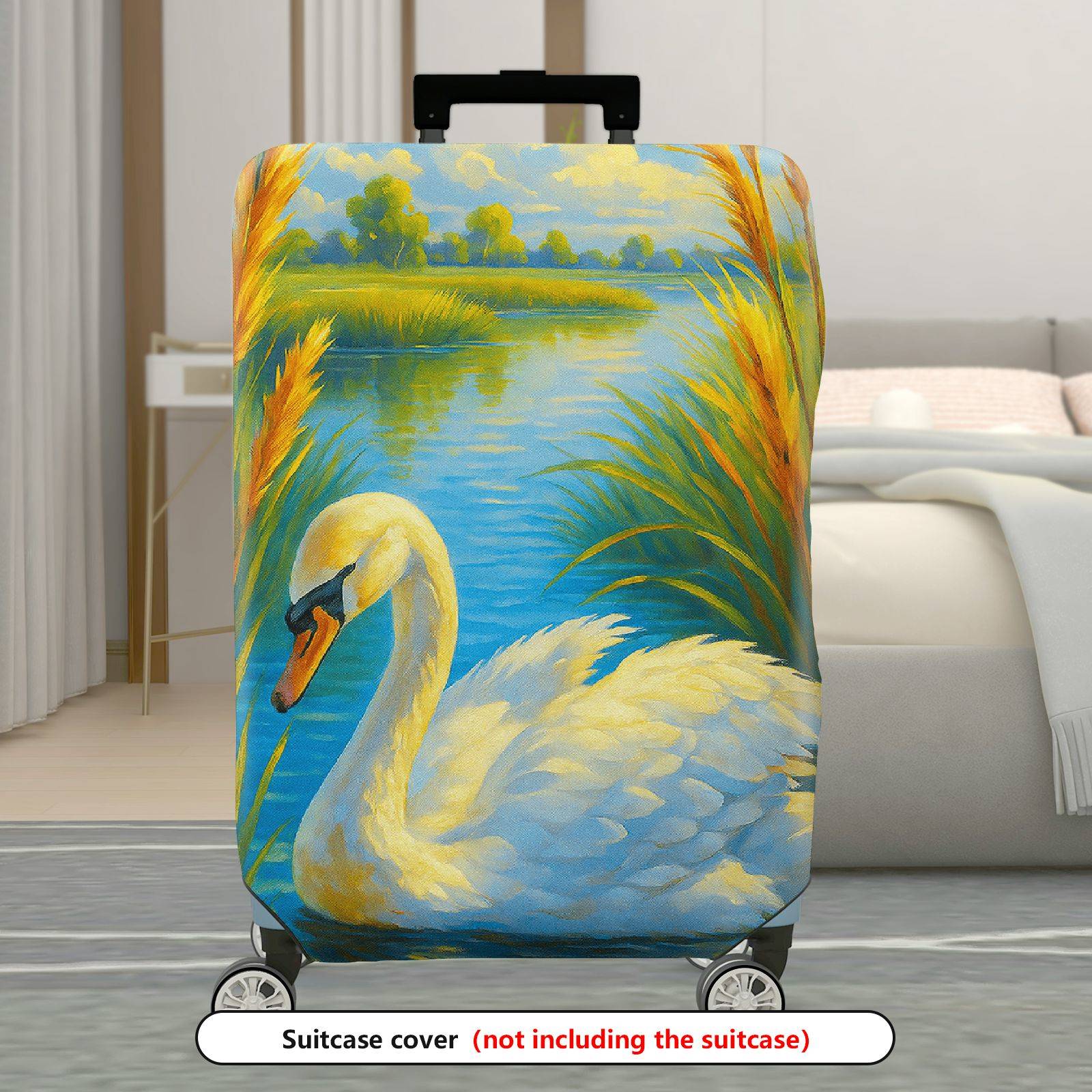1-Piece Swan Lake Nature Art Landscape Animal Scenic  Suitcase Luggage Cover, Stretch Protective Sleeve