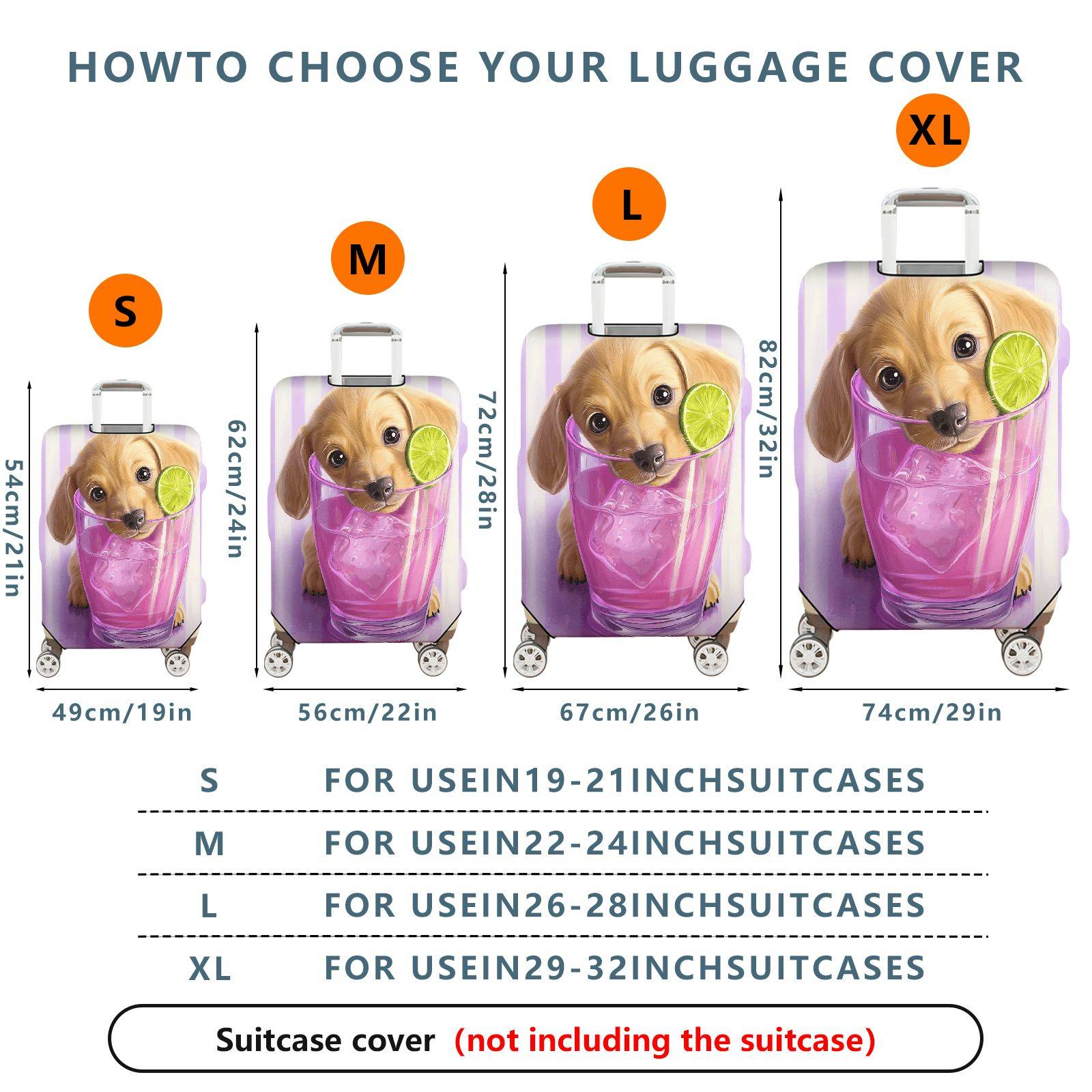 1-Piece Dog Cute Beverage Lime Purple Animal Novelty  Suitcase Luggage Cover, Stretch Protective Sleeve