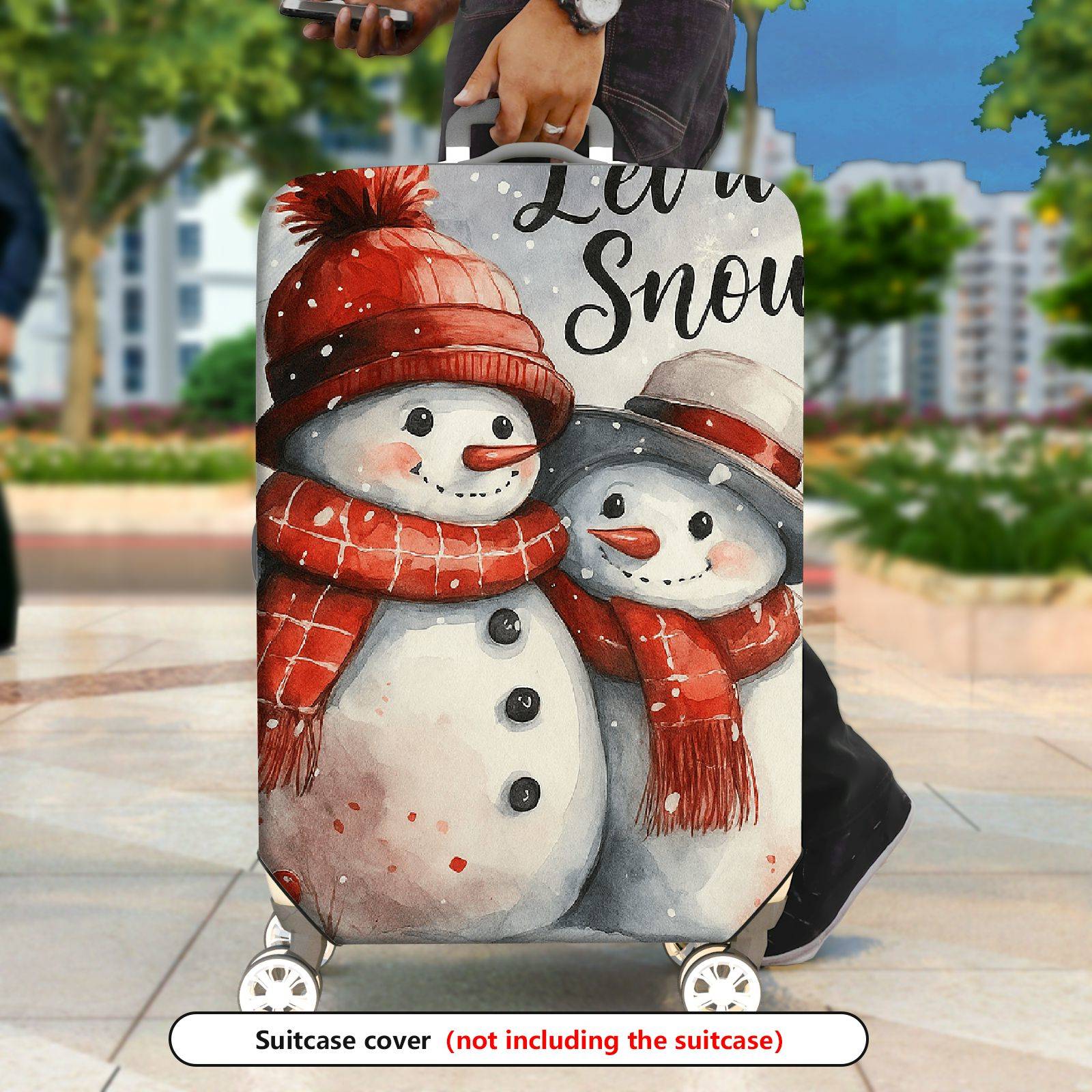 1-Piece Snowman Winter Christmas Holiday Festive  Suitcase Luggage Cover, Stretch Protective Sleeve