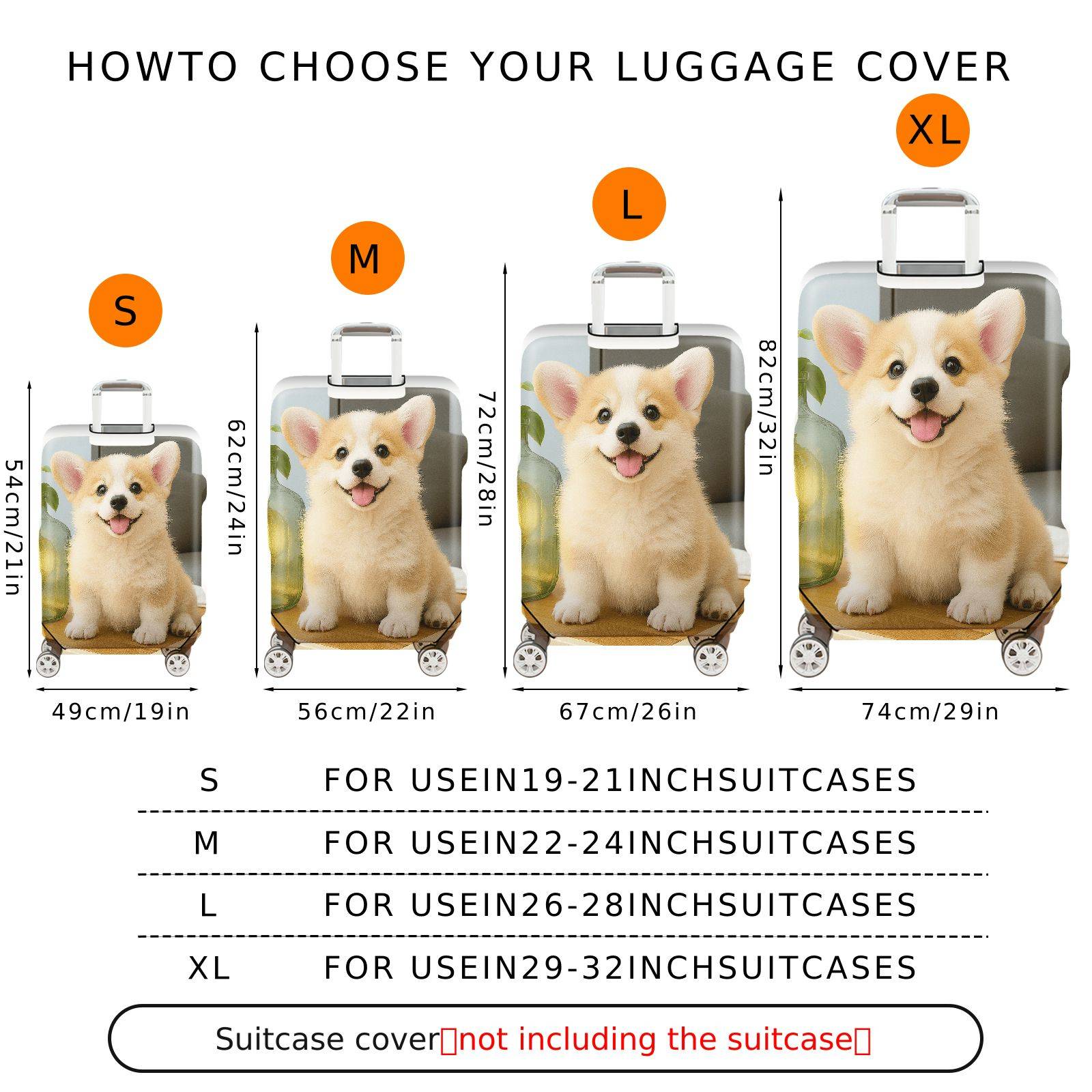 1-Piece Cute Corgi Puppy Dog Animal Happy Pet  Suitcase Luggage Cover, Stretch Protective Sleeve