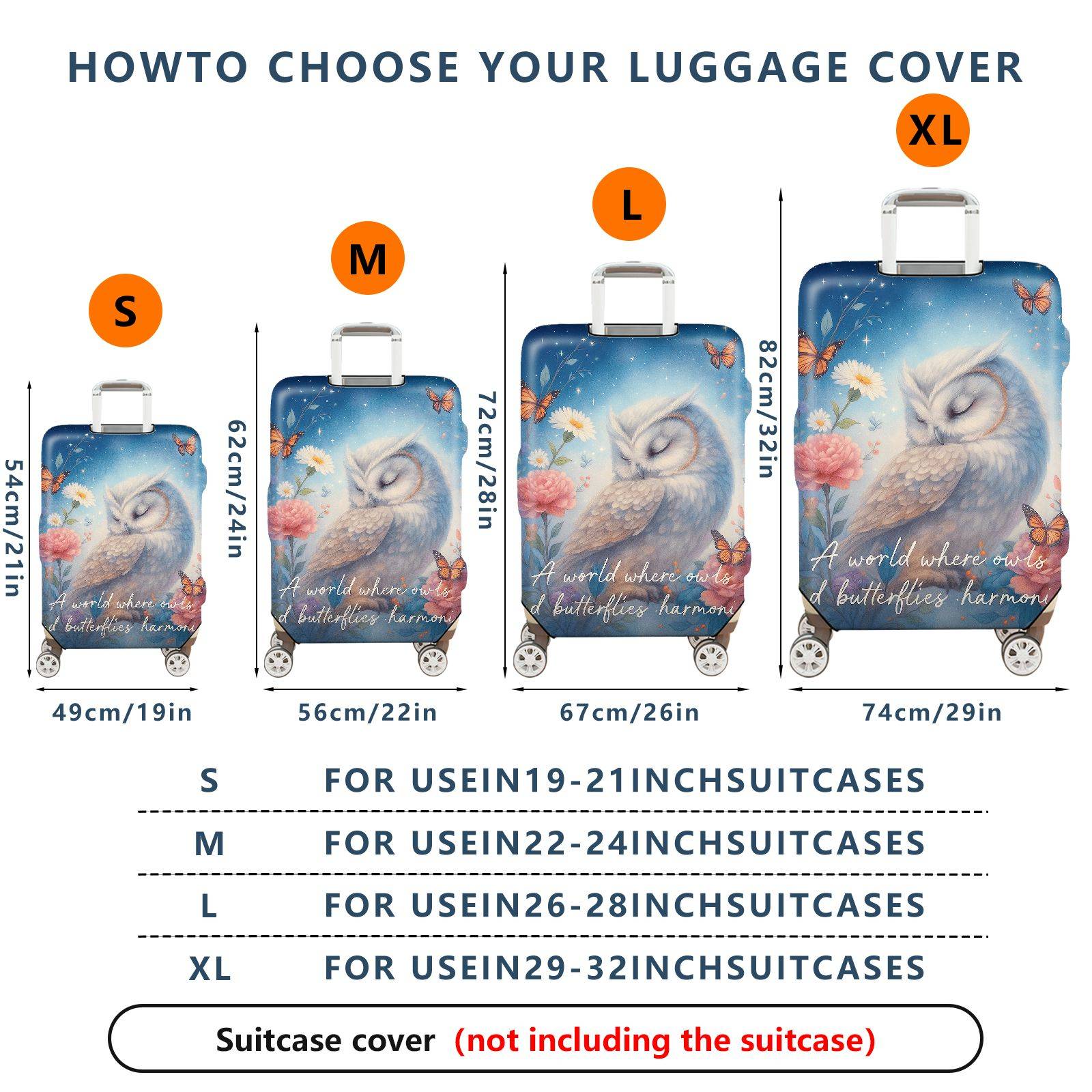 1-Piece Floral Owl Butterfly Starry Nature Dreamy  Suitcase Luggage Cover, Stretch Protective Sleeve