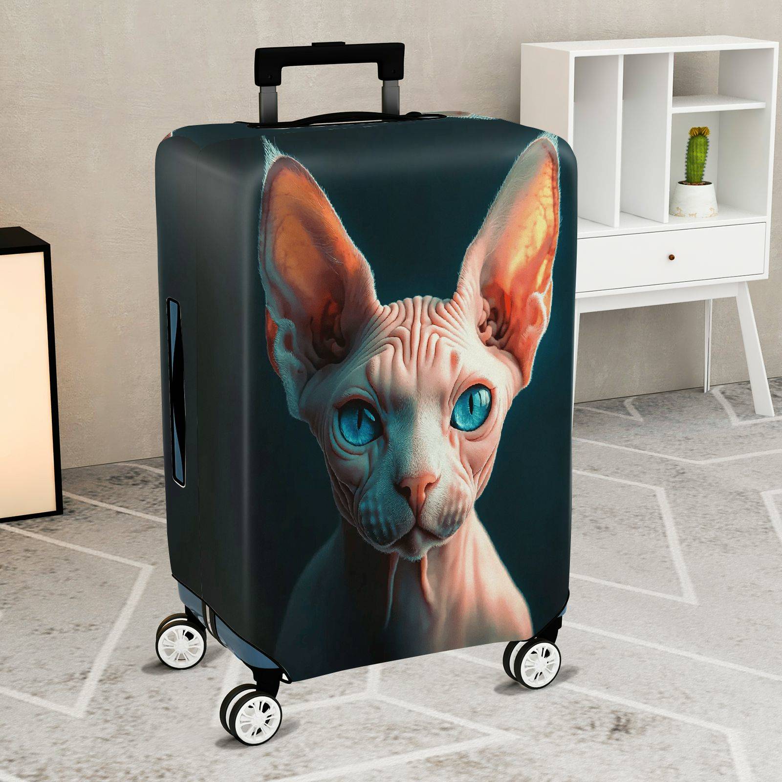 1-Piece Abstract Cat Ear Artistic Unique Creative Stylish  Suitcase Luggage Cover, Stretch Protective Sleeve