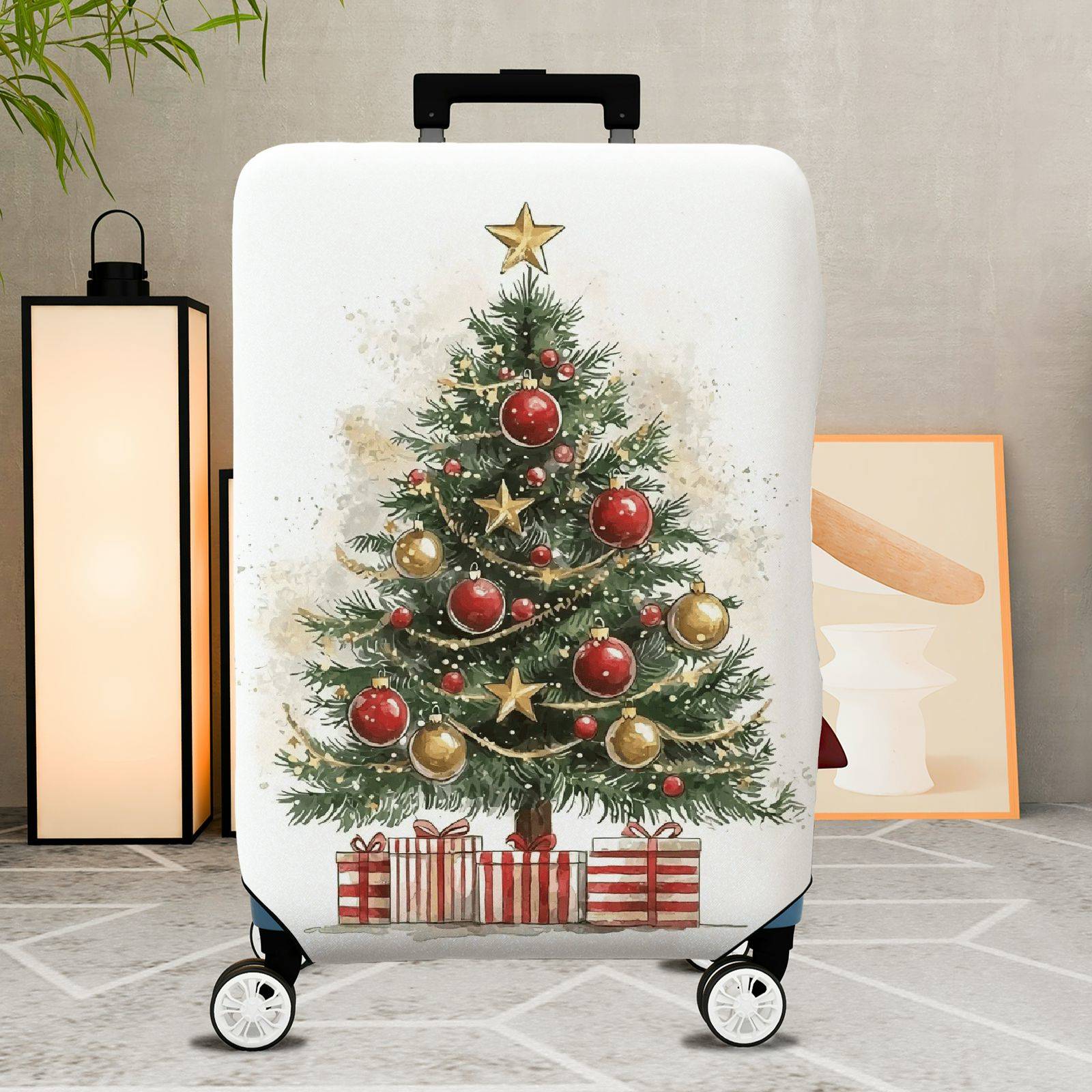 1-Piece Christmas Tree Holiday Festive Cheerful Merry  Suitcase Luggage Cover, Stretch Protective Sleeve