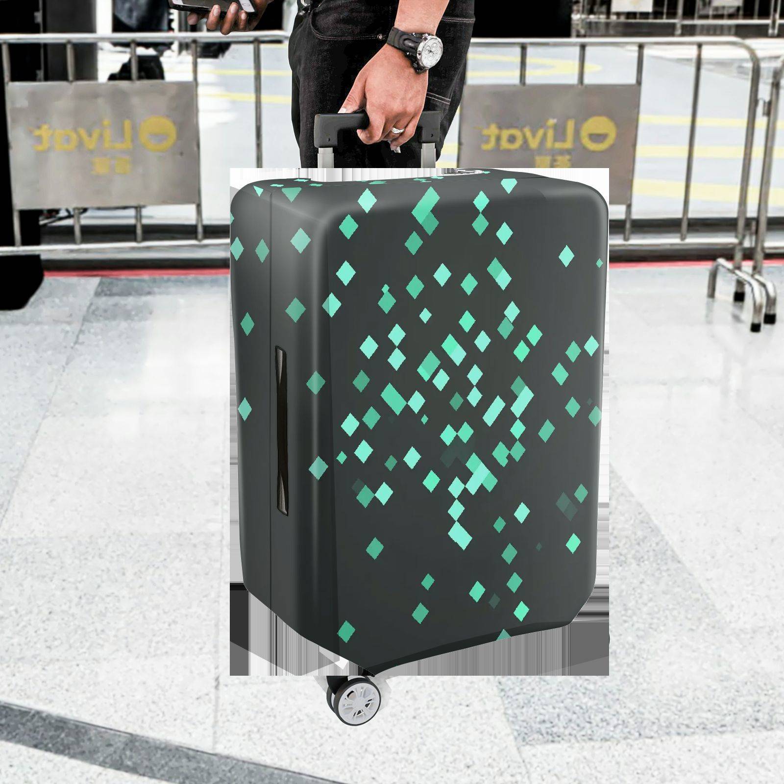 1-Piece Green Geometric Pattern Modern Stylish Chic Travel  Suitcase Luggage Cover, Stretch Protective Sleeve