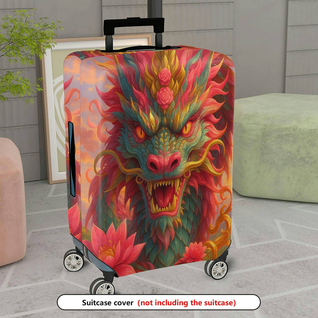 1-Piece Dragon Floral Artistic Mystical Vibrant  Suitcase Luggage Cover, Stretch Protective Sleeve