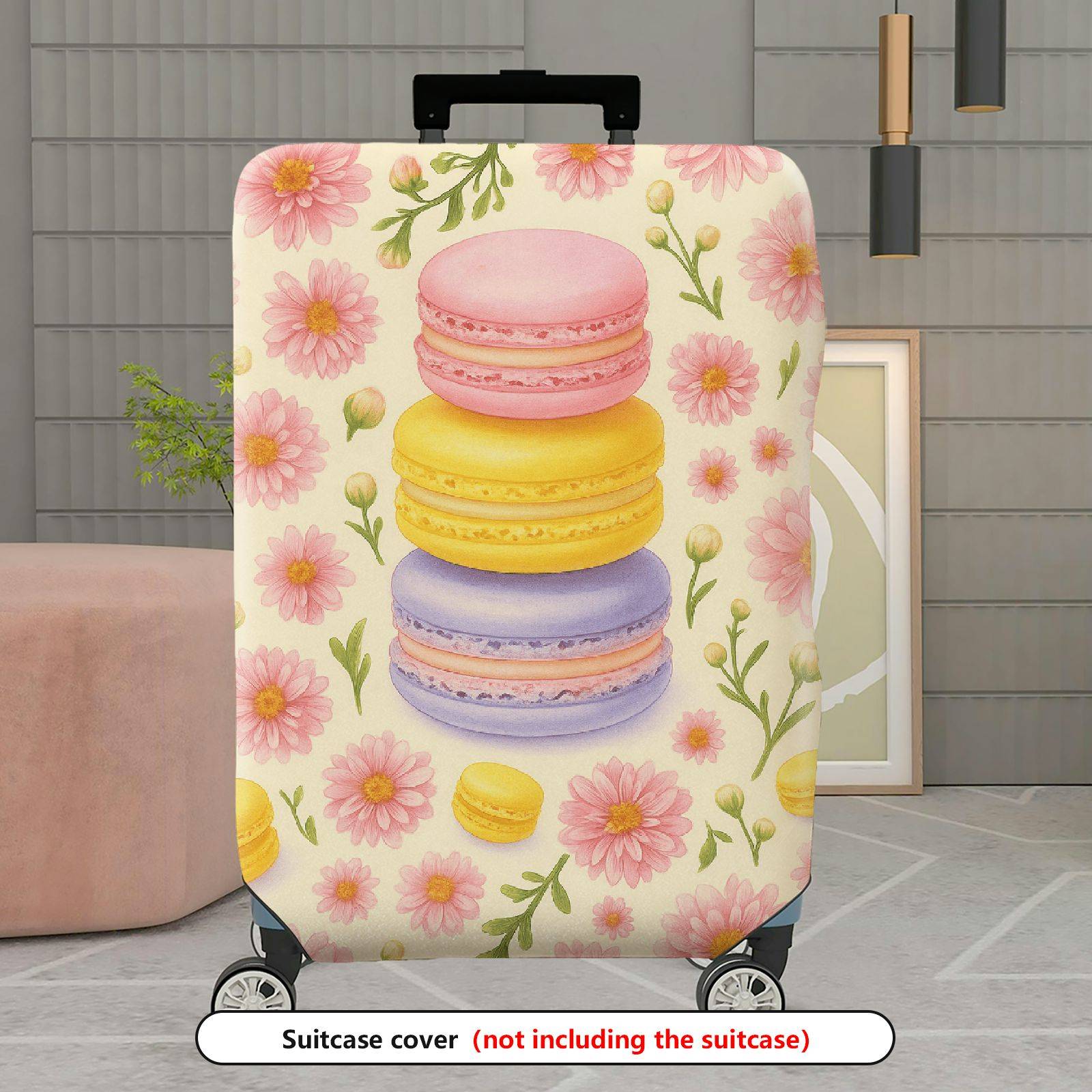 1-Piece Floral Macaron Pastel Cute Colorful Fun  Suitcase Luggage Cover, Stretch Protective Sleeve