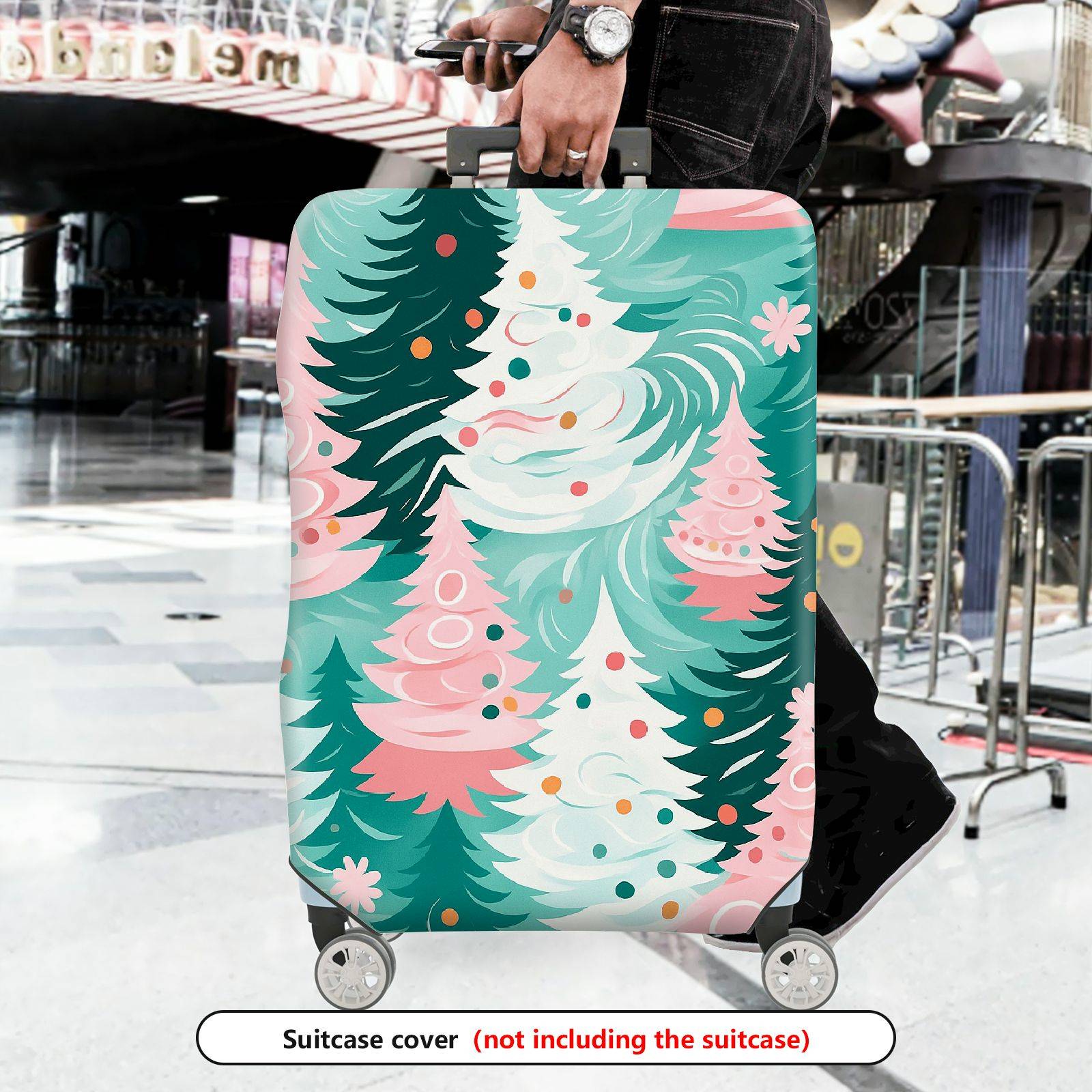 1-Piece Christmas Tree Festive Winter Holiday Pattern  Suitcase Luggage Cover, Stretch Protective Sleeve