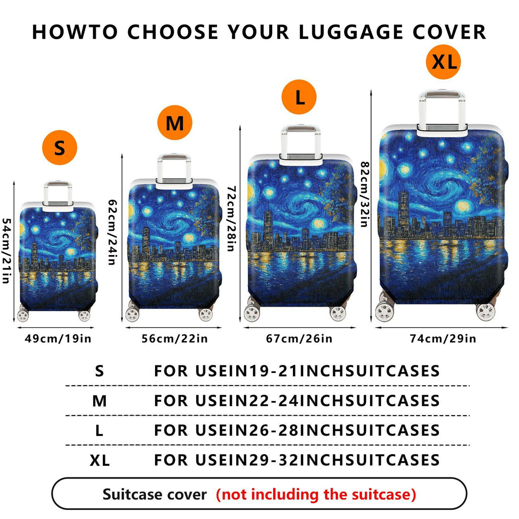 1-Piece Starry Night City Skyline Abstract Artistic Landscape  Suitcase Luggage Cover, Stretch Protective Sleeve