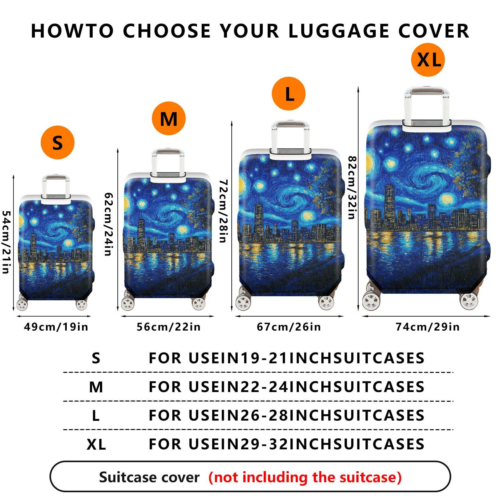 1-Piece Starry Night City Skyline Abstract Artistic Landscape  Suitcase Luggage Cover, Stretch Protective Sleeve