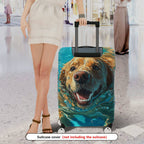 1-Piece Cute Golden Retriever Swimming Water Splash Travel Animal  Suitcase Luggage Cover, Stretch Protective Sleeve