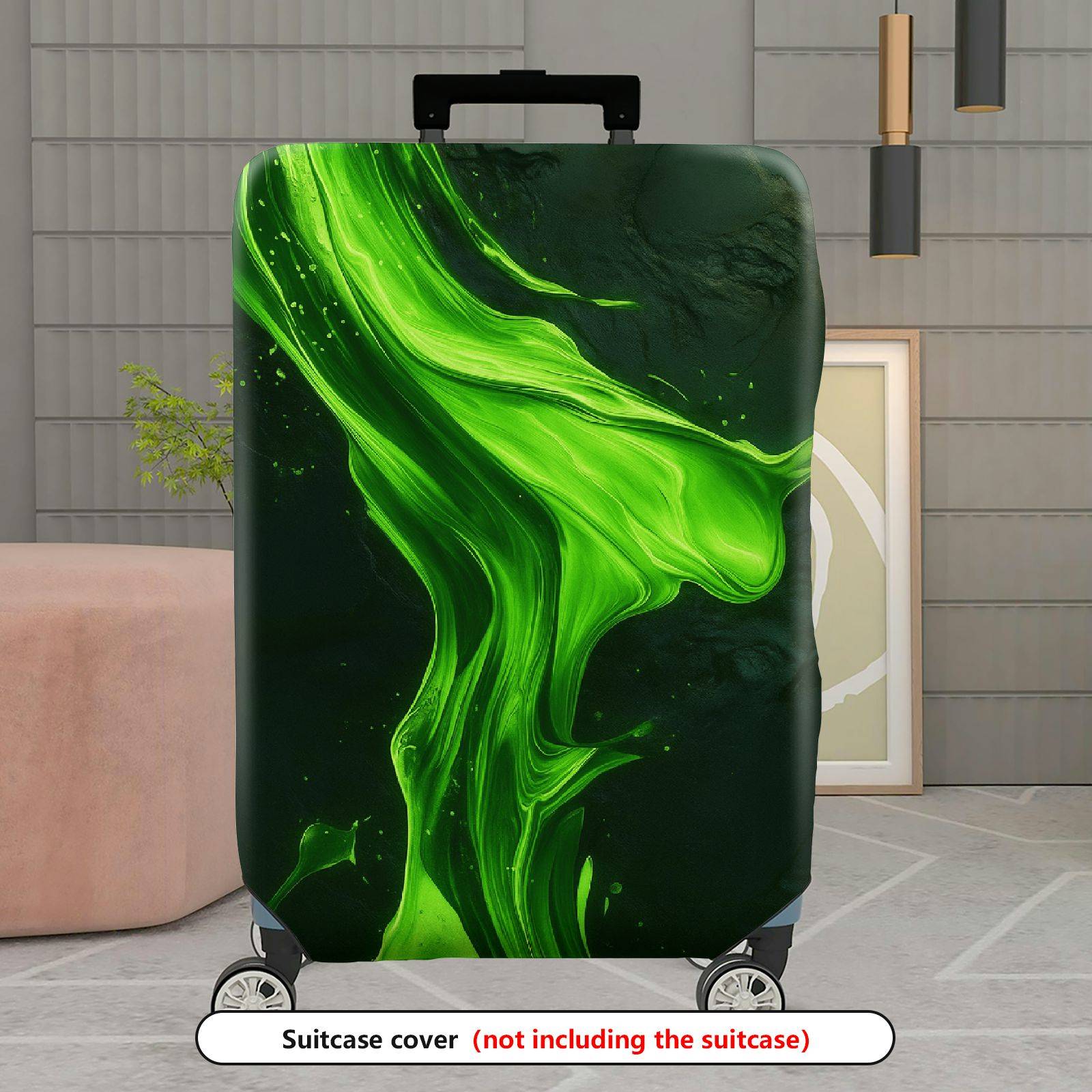 1-Piece Abstract Green Artistic Nature Flow Dynamic Stylish  Suitcase Luggage Cover, Stretch Protective Sleeve